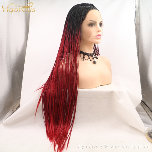 Long straight ombre black bug cheap wholesale high quality heat resistant synthetic braided wig lace front